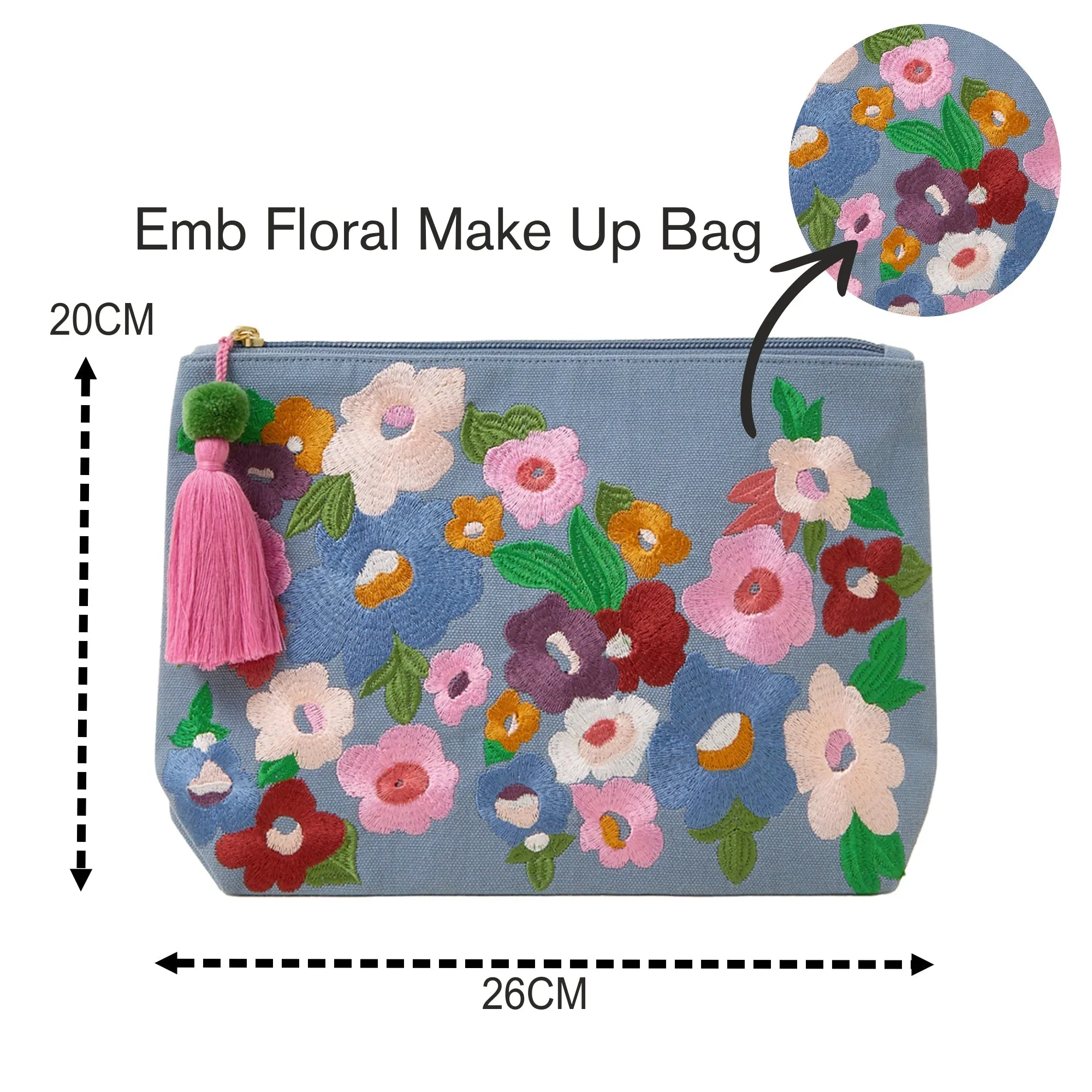 Accessorize London Women's Blue Embroidered Floral Make Up Bag