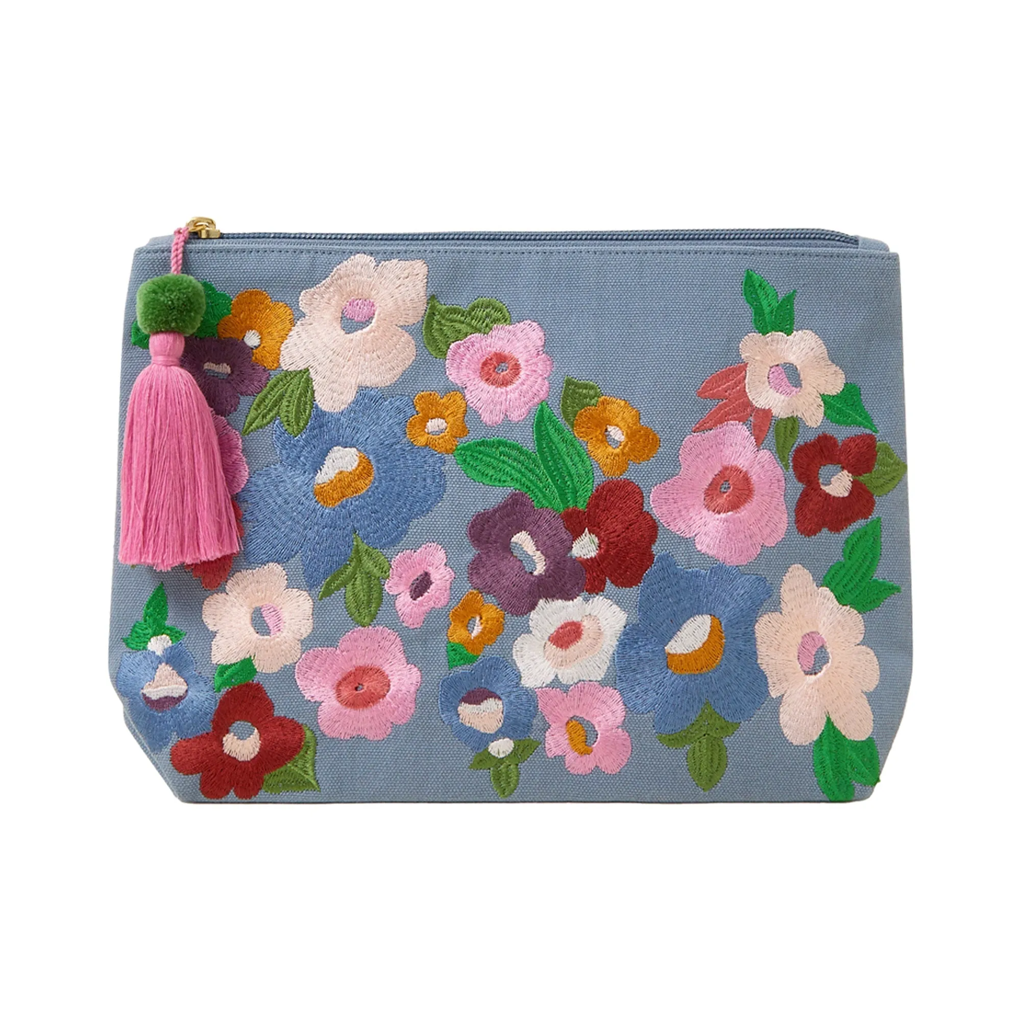 Accessorize London Women's Blue Embroidered Floral Make Up Bag