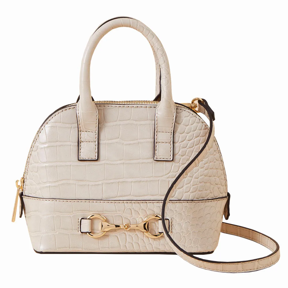 Accessorize London Women's Faux Leather Cream Snaffle mini kettle Sling Bag