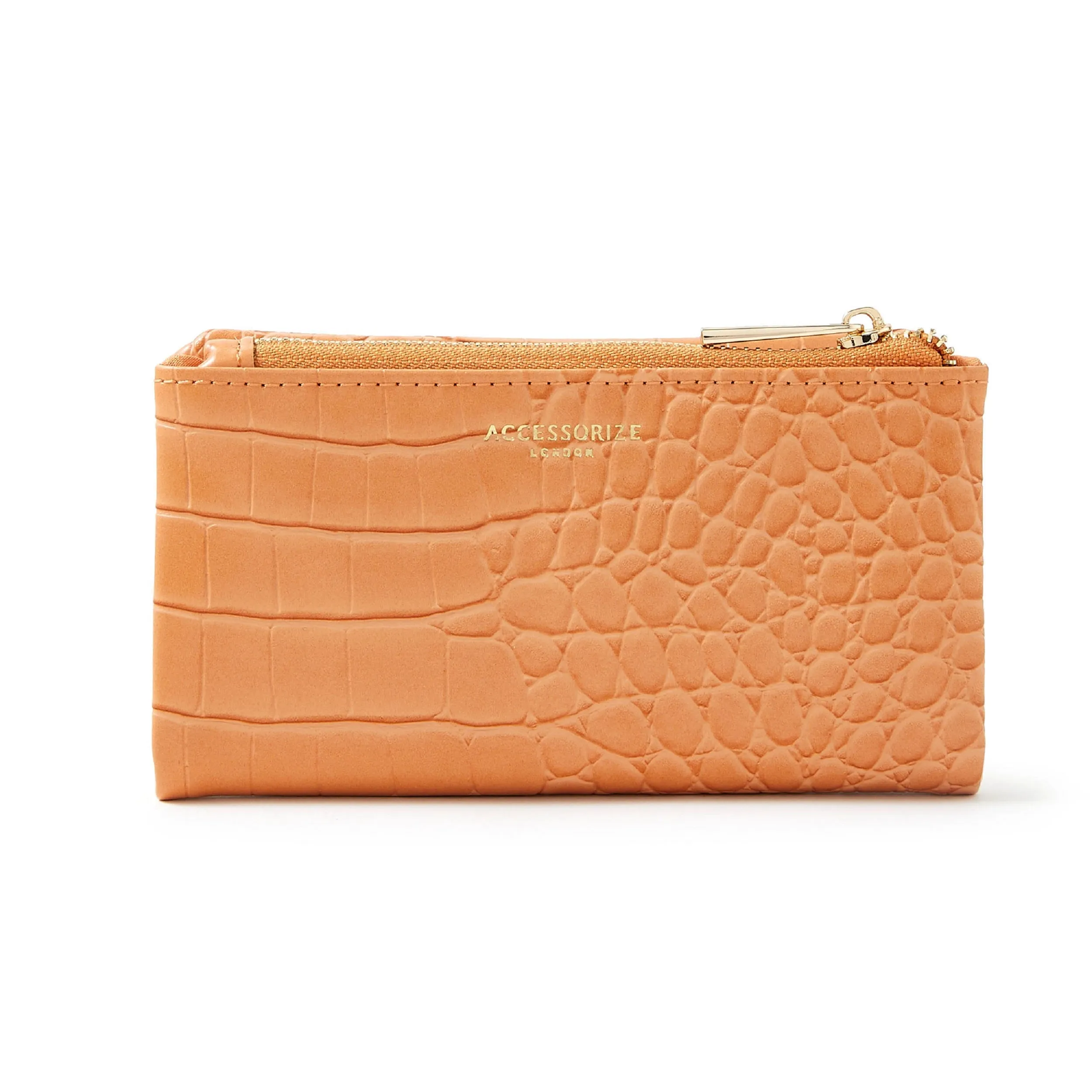 Accessorize London Women's Faux Leather Orange Zip Purse Wallet