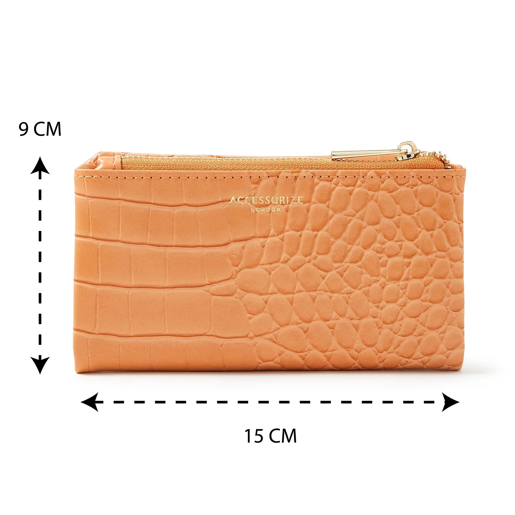 Accessorize London Women's Faux Leather Orange Zip Purse Wallet