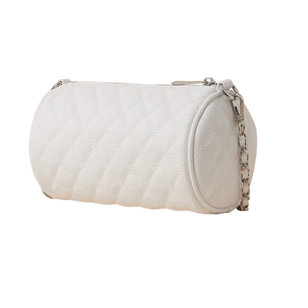 Accessorize London Women's Faux Leather White Quilted barrel Sling Bag