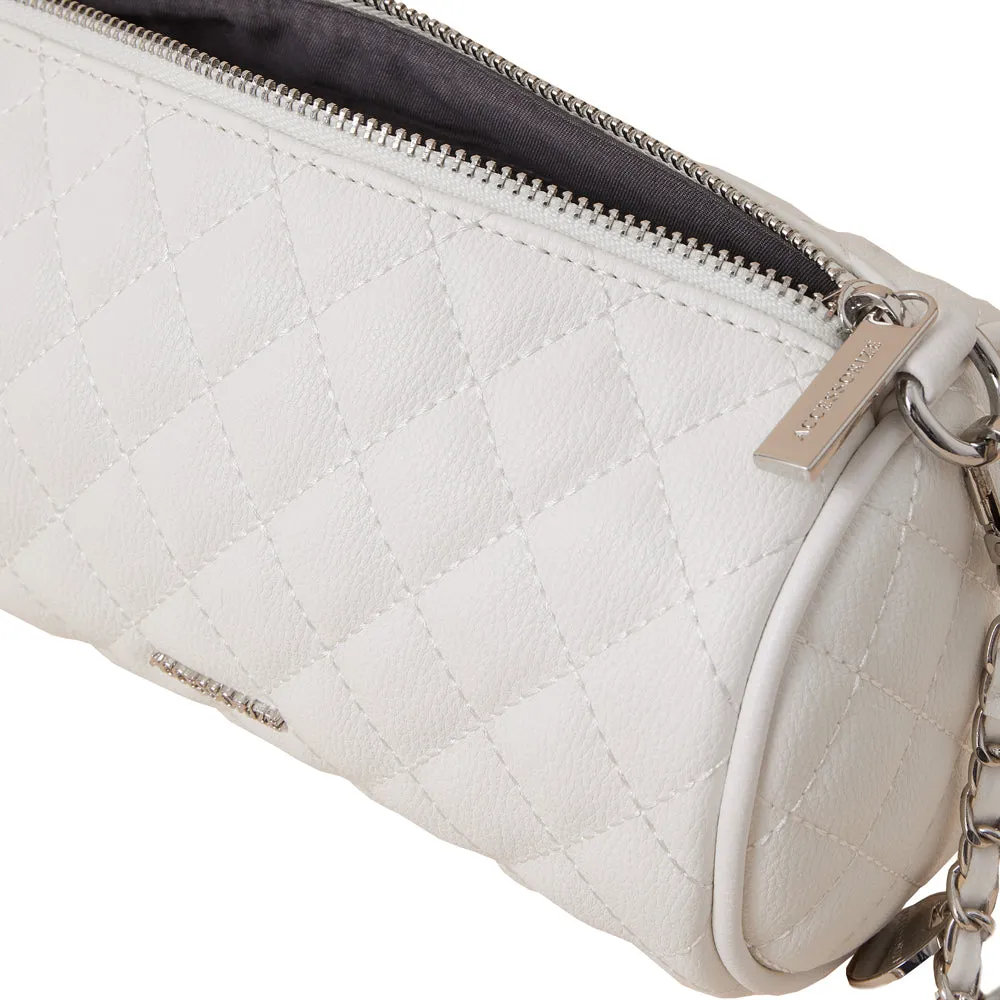 Accessorize London Women's Faux Leather White Quilted barrel Sling Bag