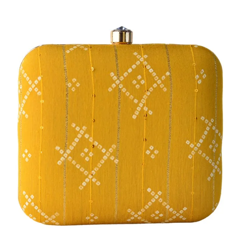 Artklim Mustard Golden Box Shaped Clutch