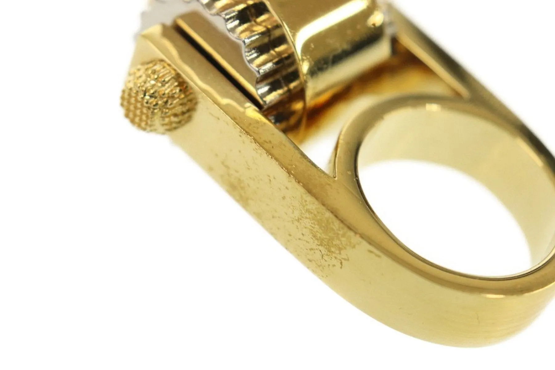 Balenciaga Ring Gold Tone Metal Hardware Gear Cylinder Large Size 6