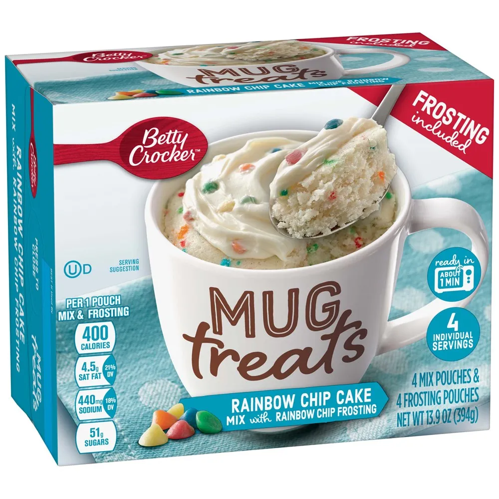 Betty Crocker Rainbow Chip Cake Mix Mug Treats with Rainbow Chip Topping 4ct (BEST BY: JUL 2024)