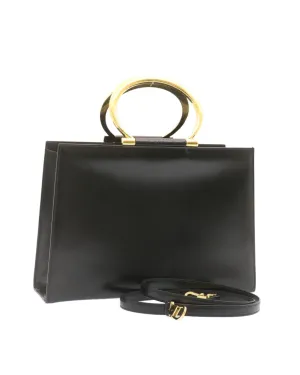 Black Gold Tone Leather 2way Hand Bag by CELINE