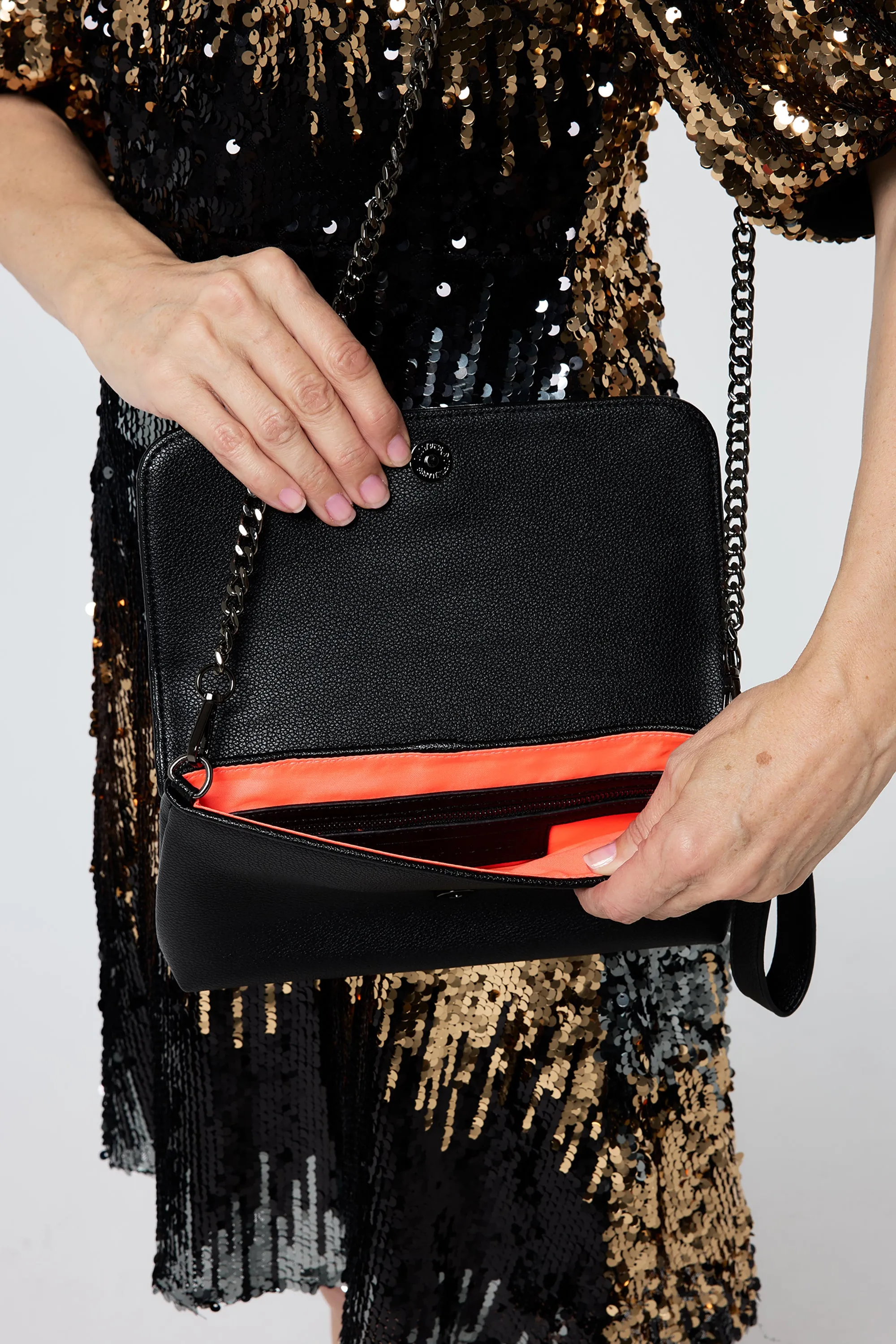 Black with Pewter Lightning Bolt Laser Cut Clutch Bag