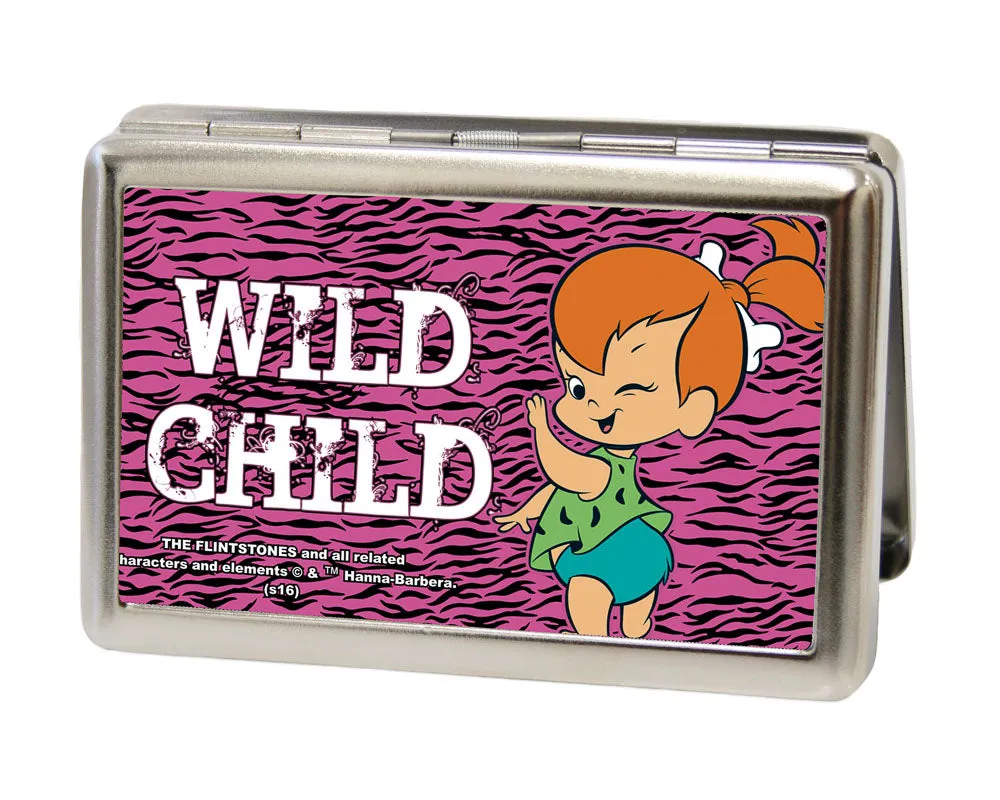 Business Card Holder - LARGE - Pebbles Winking Pose WILD CHILD FCG Pink Black White