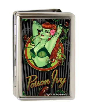 Business Card Holder - LARGE - POISON IVY Bombshell Pose Stripe FCG Black Gray Greens Reds