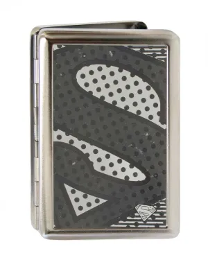 Business Card Holder - LARGE - Superman Shield CLOSE-UP Halftone Brushed Silver