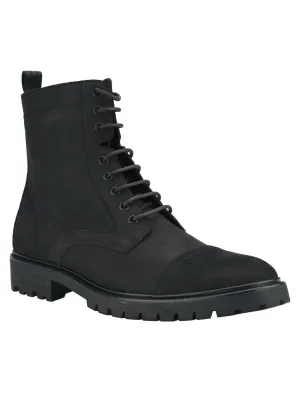 CALVIN KLEIN Mens Black Lug Sole Pull Tab Cushioned Removable Insole Lorenzo Round Toe Block Heel Lace-Up Leather Boots Shoes M