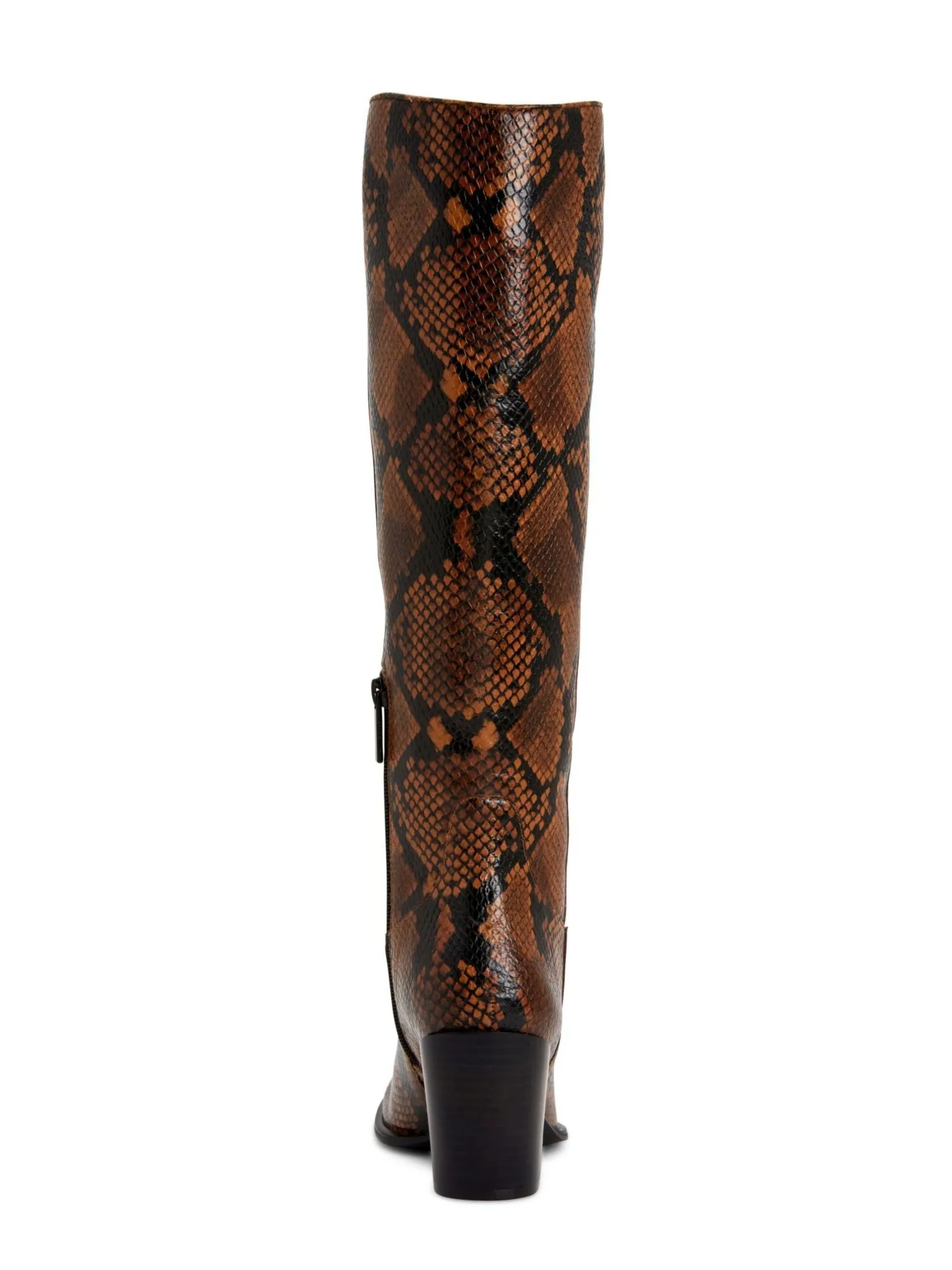 CALVIN KLEIN Womens Brown Animal Print Almond Toe Stacked Heel Zip-Up Leather Heeled Boots M