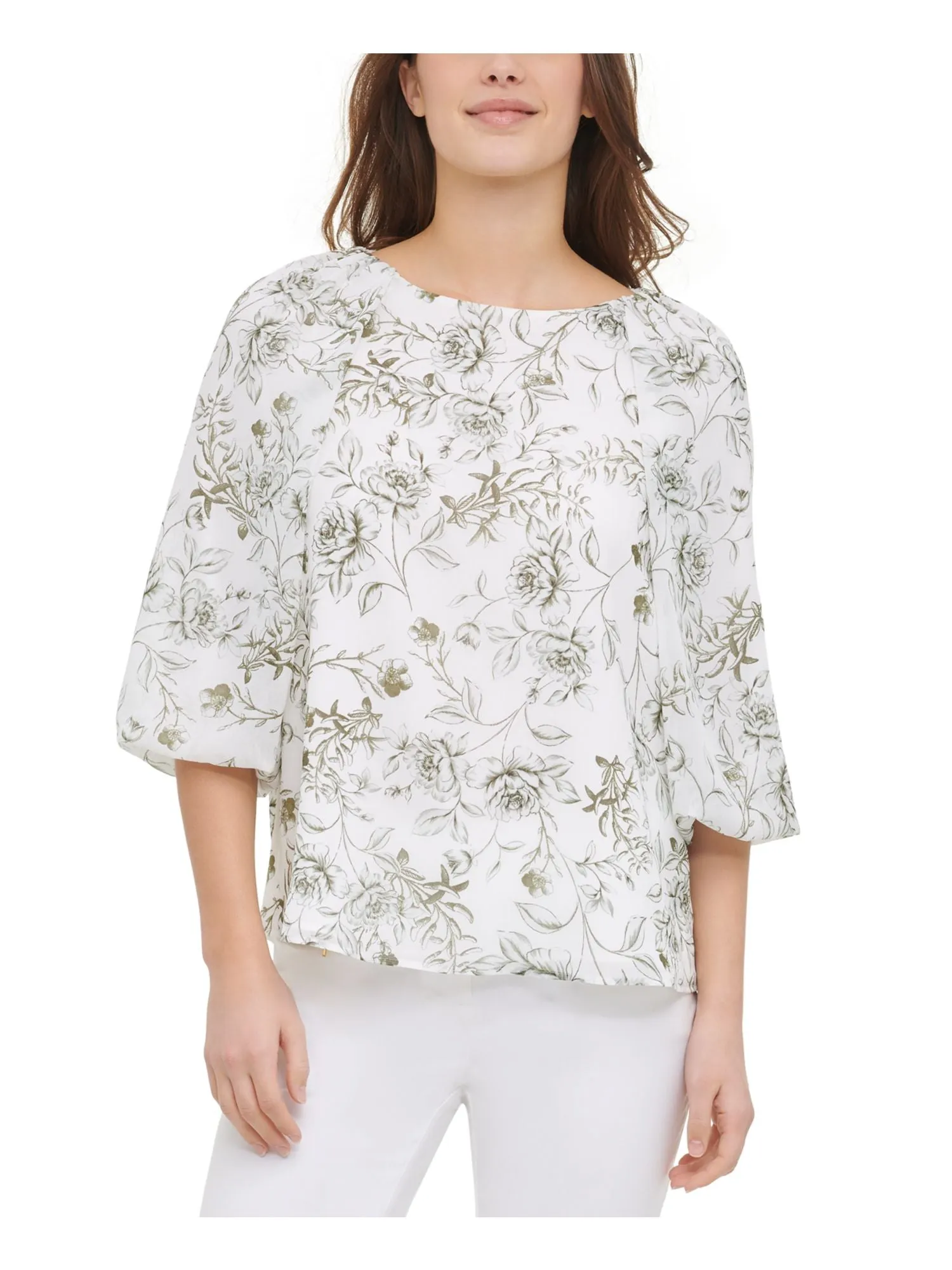 CALVIN KLEIN Womens Floral Jewel Neck Top