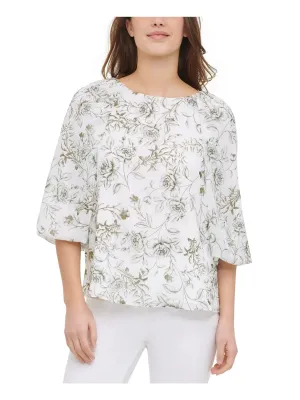 CALVIN KLEIN Womens Floral Jewel Neck Top