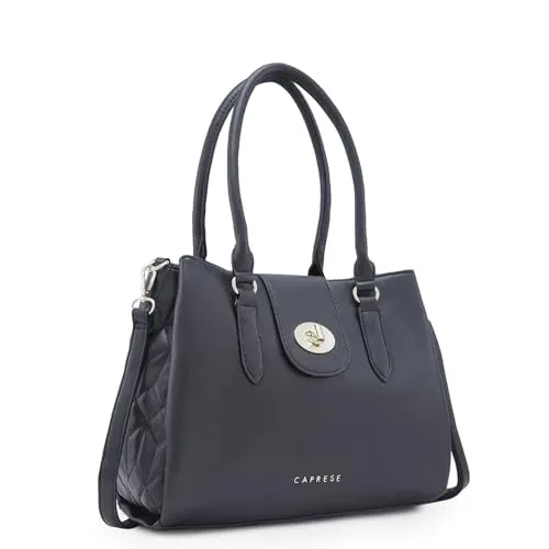 Caprese Sabrina Satchel, Black-Medium | Solid Designed Shoulder Bag for Women with Adjustable/Detachable Sling Strap | Secure Front Lock | Perfect for Office & Daily Use