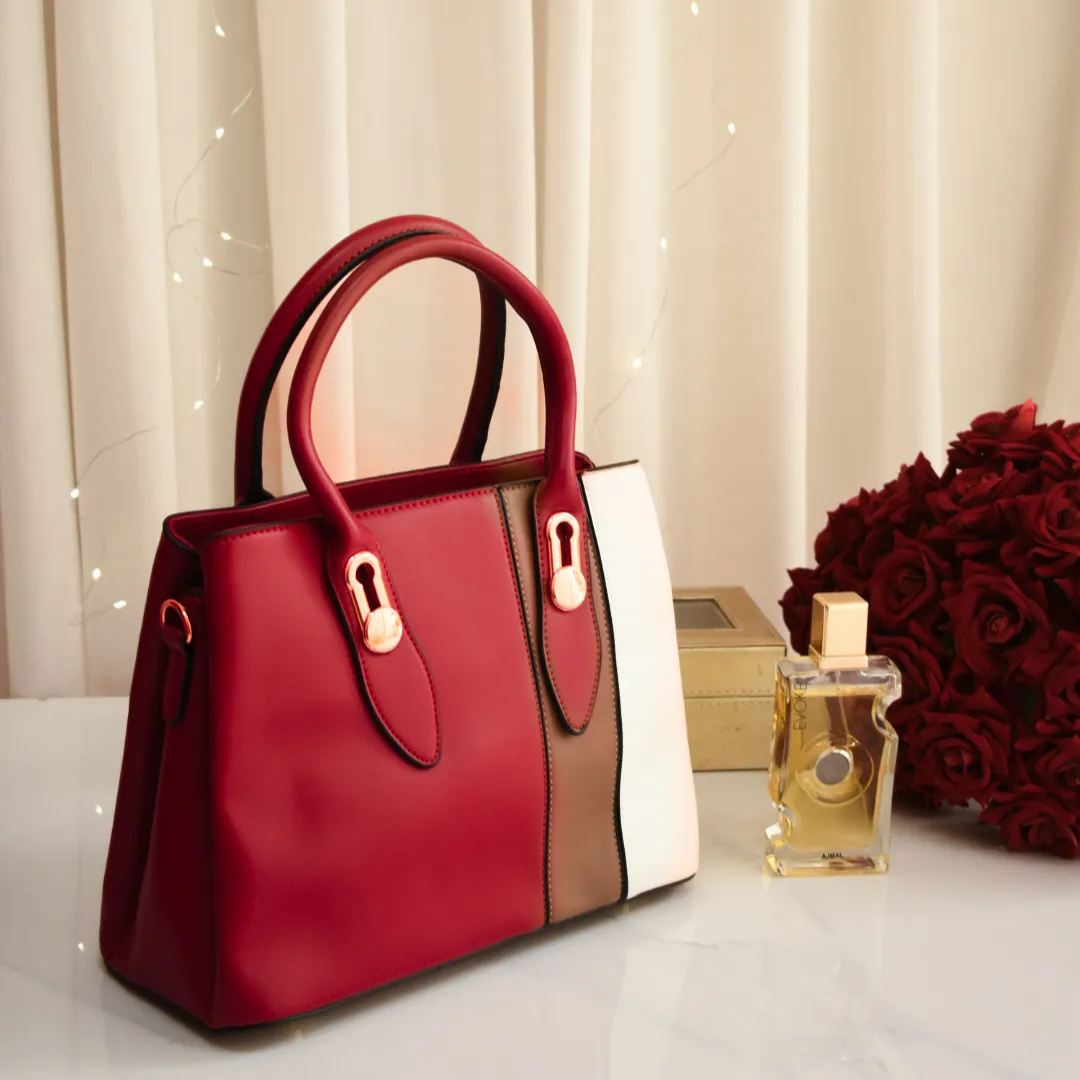 Chic Tricolor Tote Red