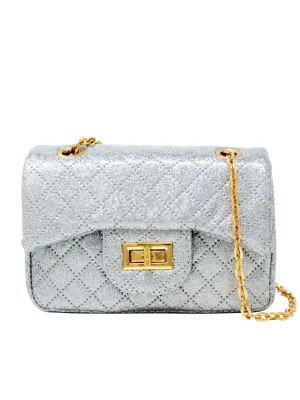 Classic Quilted Sparkle Mini Bag- Silver