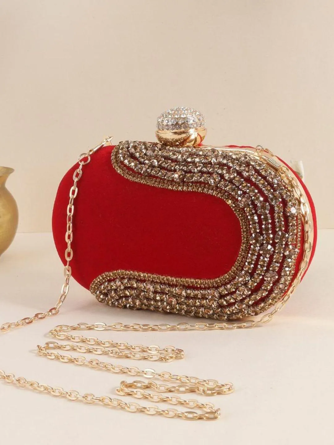 Crystal Embroidery Oval Clutches