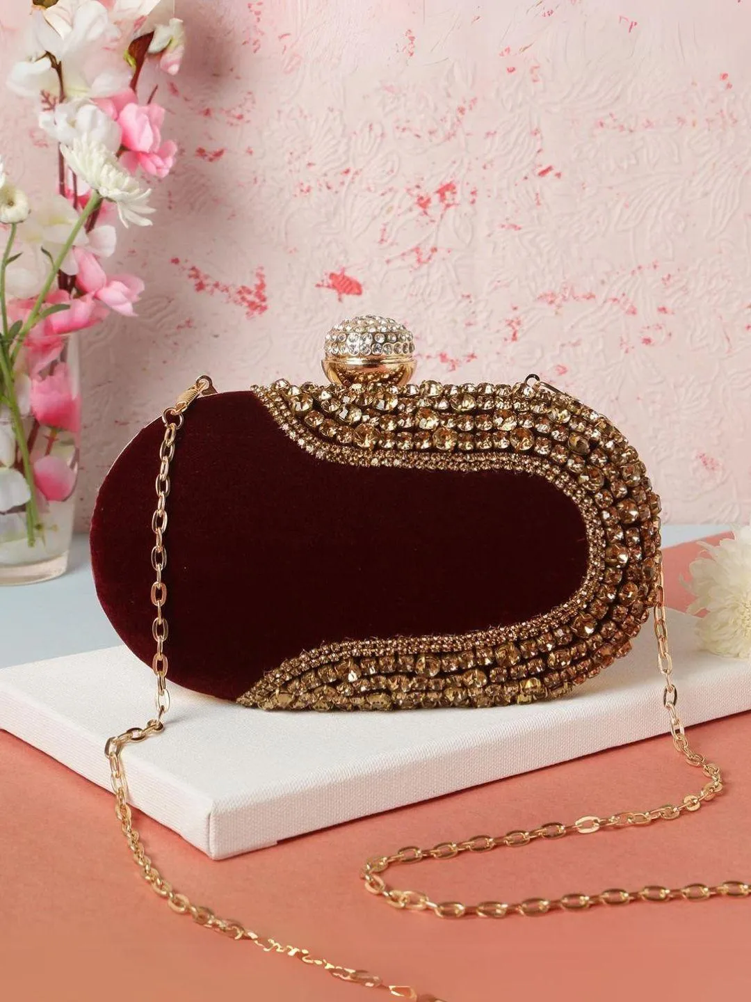 Crystal Embroidery Oval Clutches