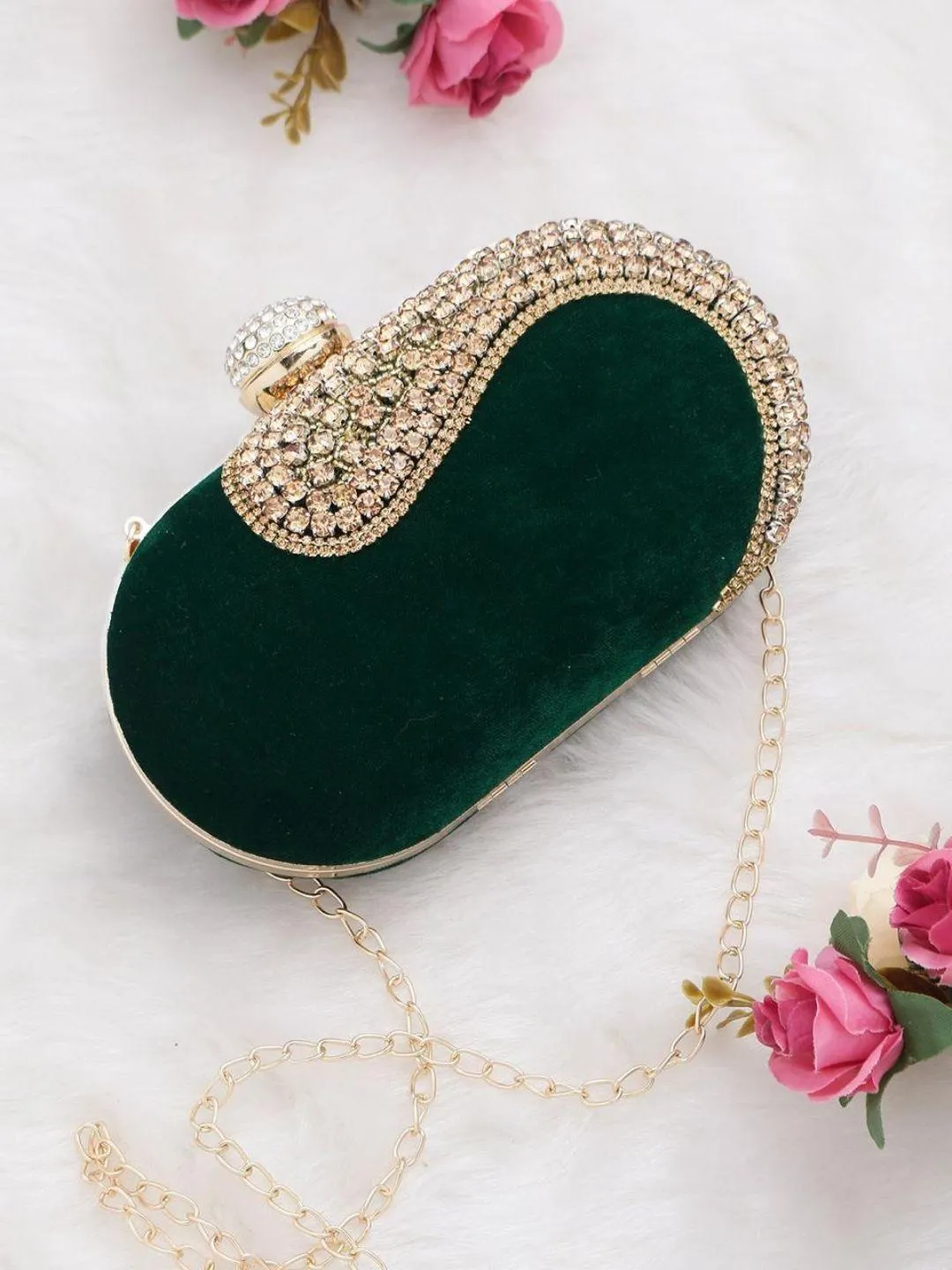 Crystal Embroidery Oval Clutches