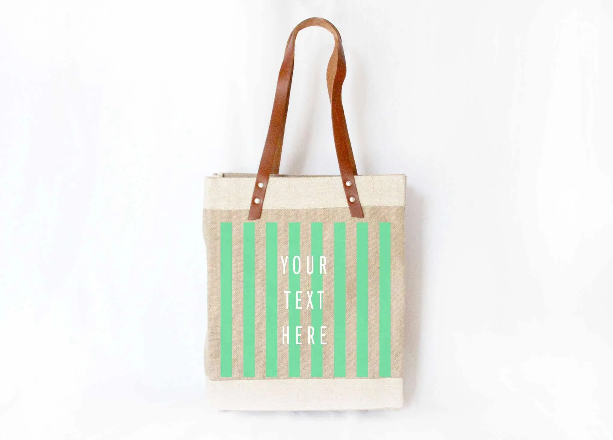 Customize Your Striped Long Handle Tote in Neon Mint