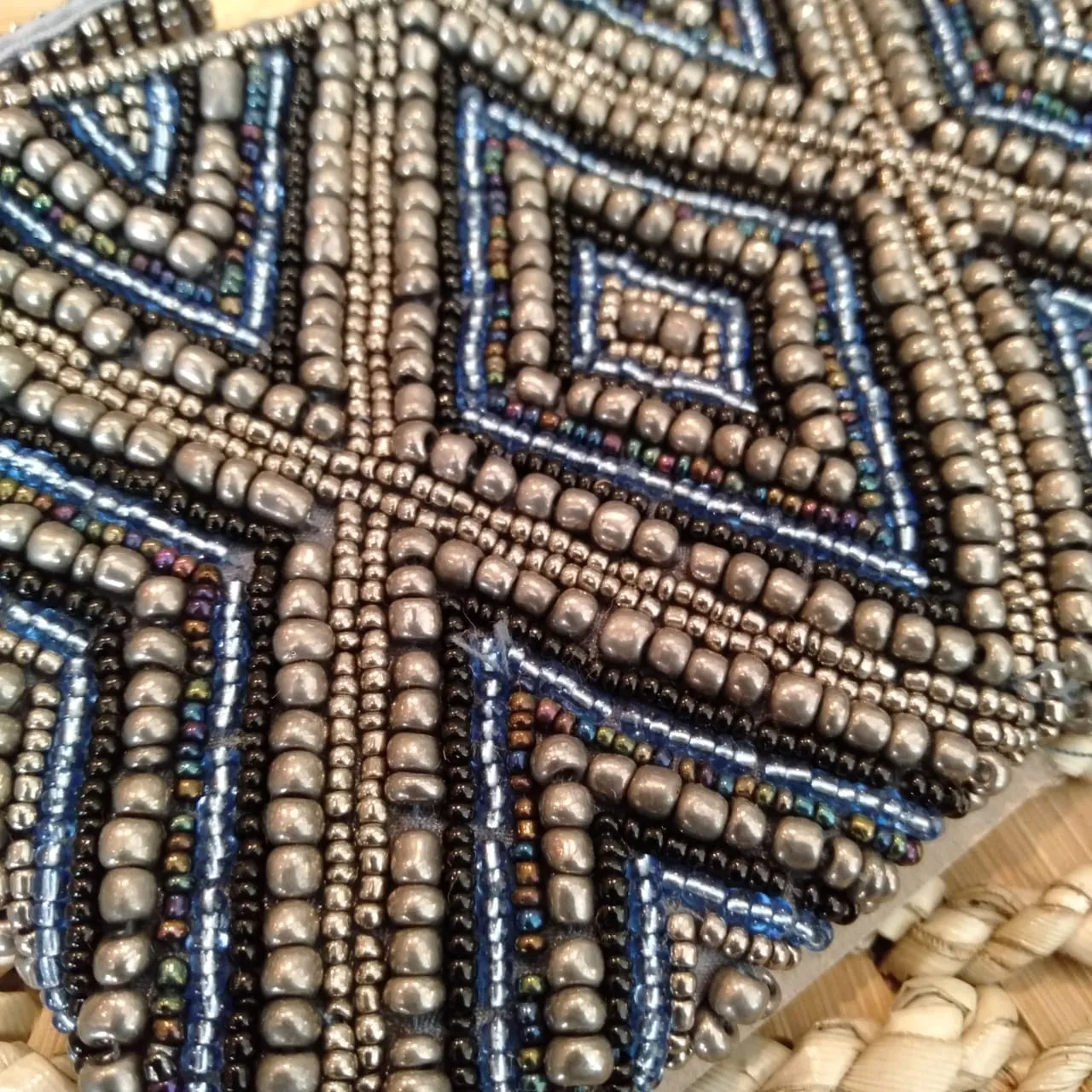 Diamond Motif Woven Beaded Clutches With Strap