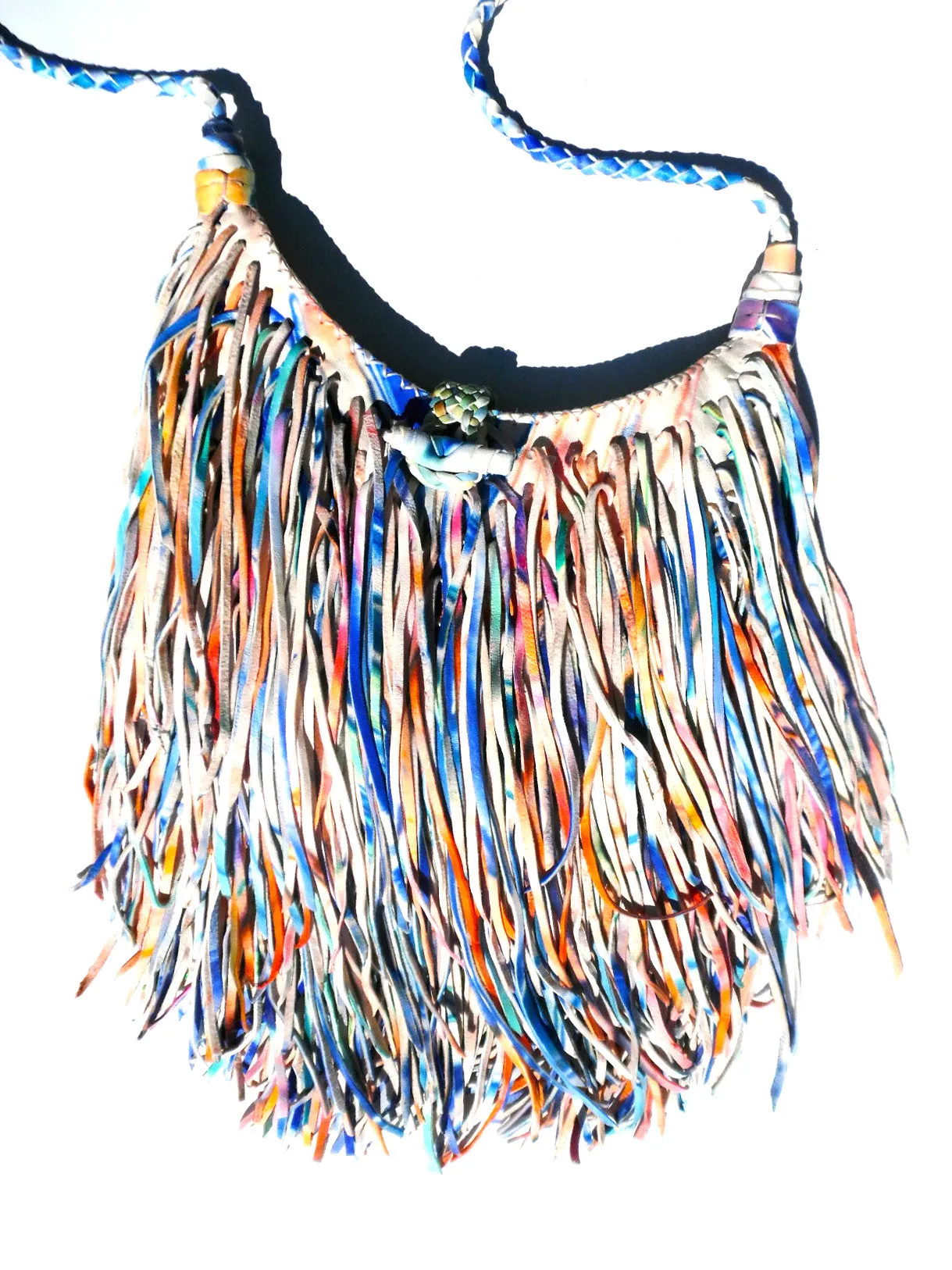 El Fleco Crossbody Fringe Bag Rainbow Leather