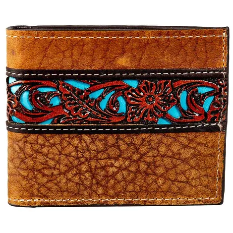 Gem Dandy Men's Tan Front Pocket Turquoise Wallet.