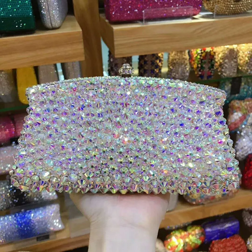 High Quality Red Rhinestone Wedding Bag Long Small Size 20 ColorsClutch Purse Diamond Evening Bags Clutches Women Party Handbags