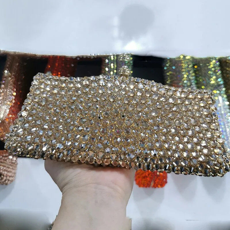 High Quality Red Rhinestone Wedding Bag Long Small Size 20 ColorsClutch Purse Diamond Evening Bags Clutches Women Party Handbags