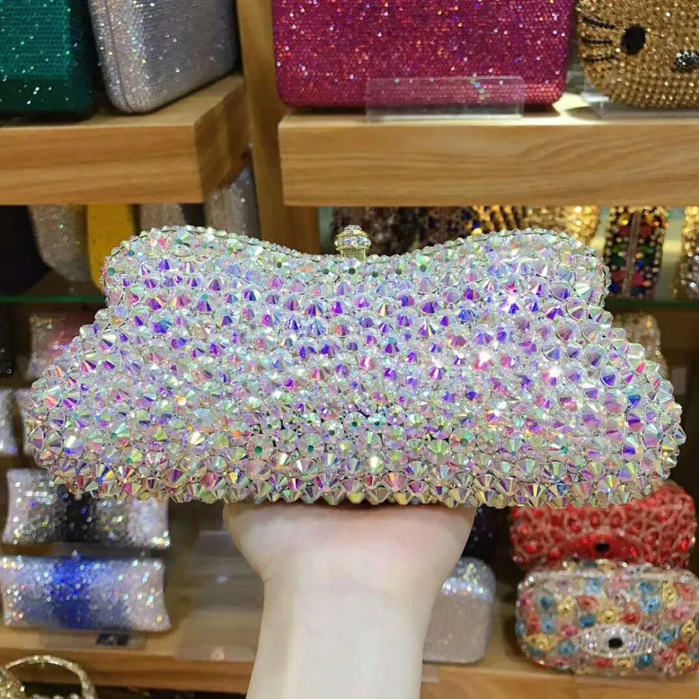 High Quality Red Rhinestone Wedding Bag Long Small Size 20 ColorsClutch Purse Diamond Evening Bags Clutches Women Party Handbags