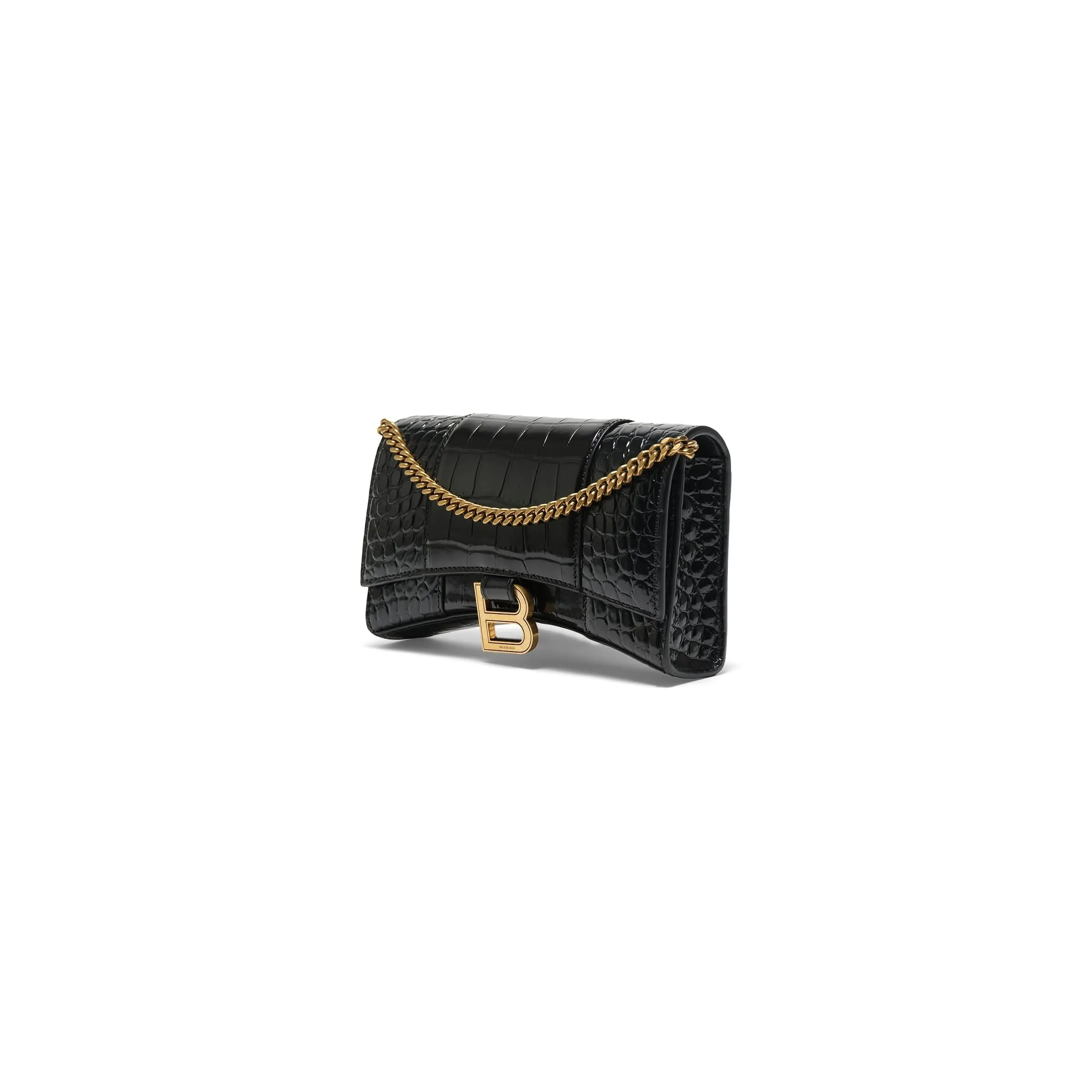 Hourglass Embossed Croco Wallet On Chain in Black