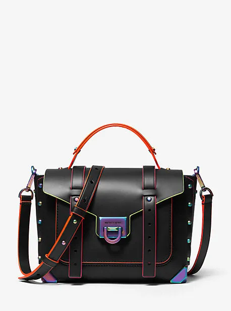 Manhattan Medium Contrast-Trim Leather Satchel