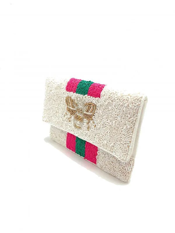 Mini BEE-You Striped Beaded Clutch