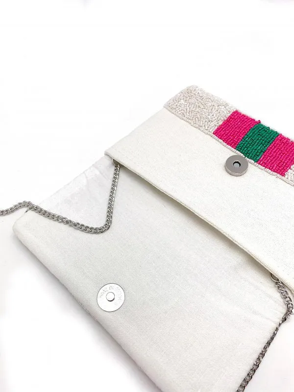 Mini BEE-You Striped Beaded Clutch