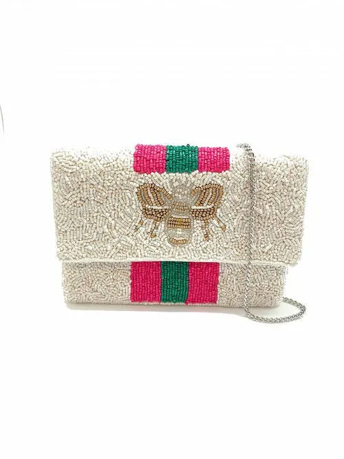 Mini BEE-You Striped Beaded Clutch