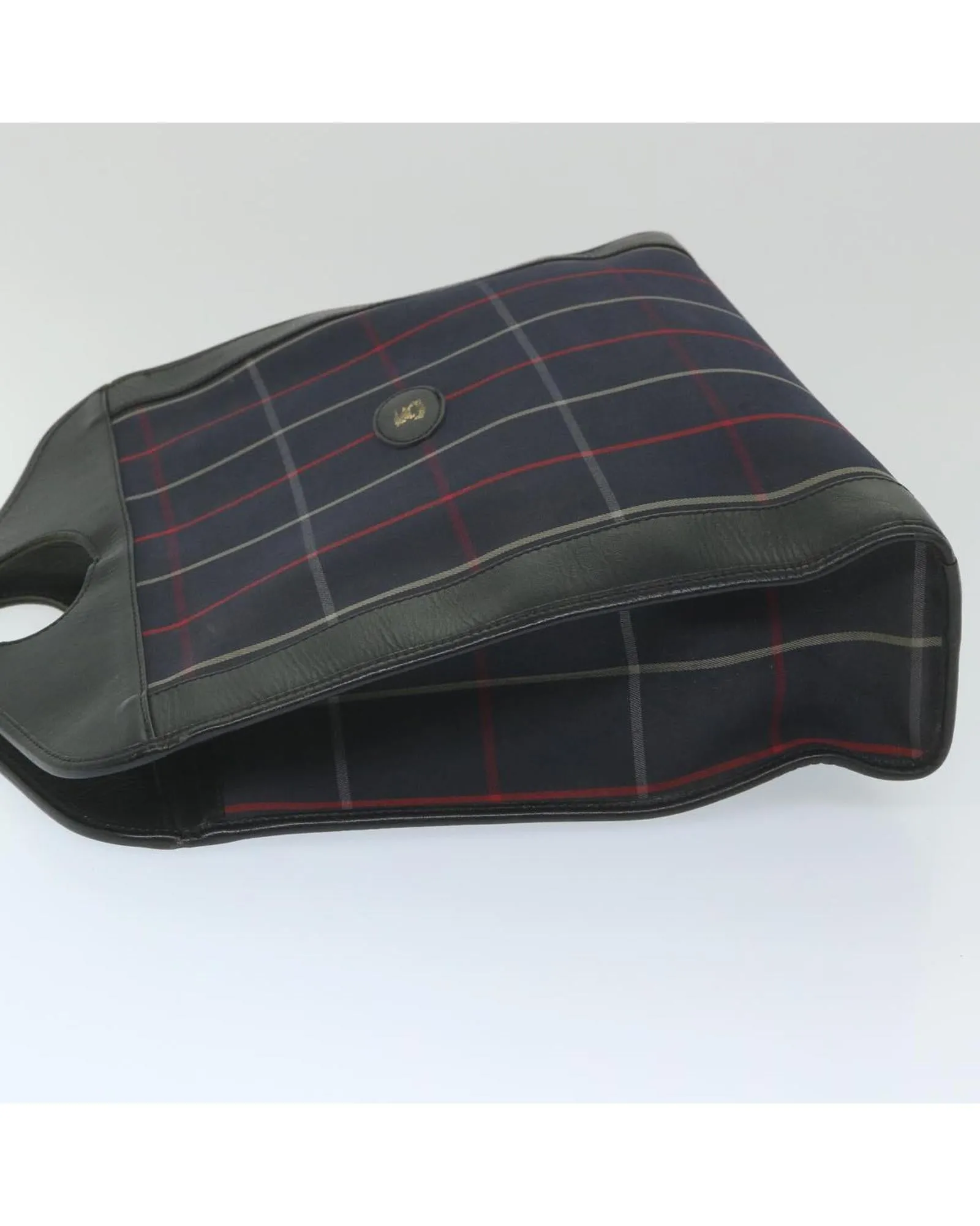 Navy Nylon Hand Bag with Check Pattern