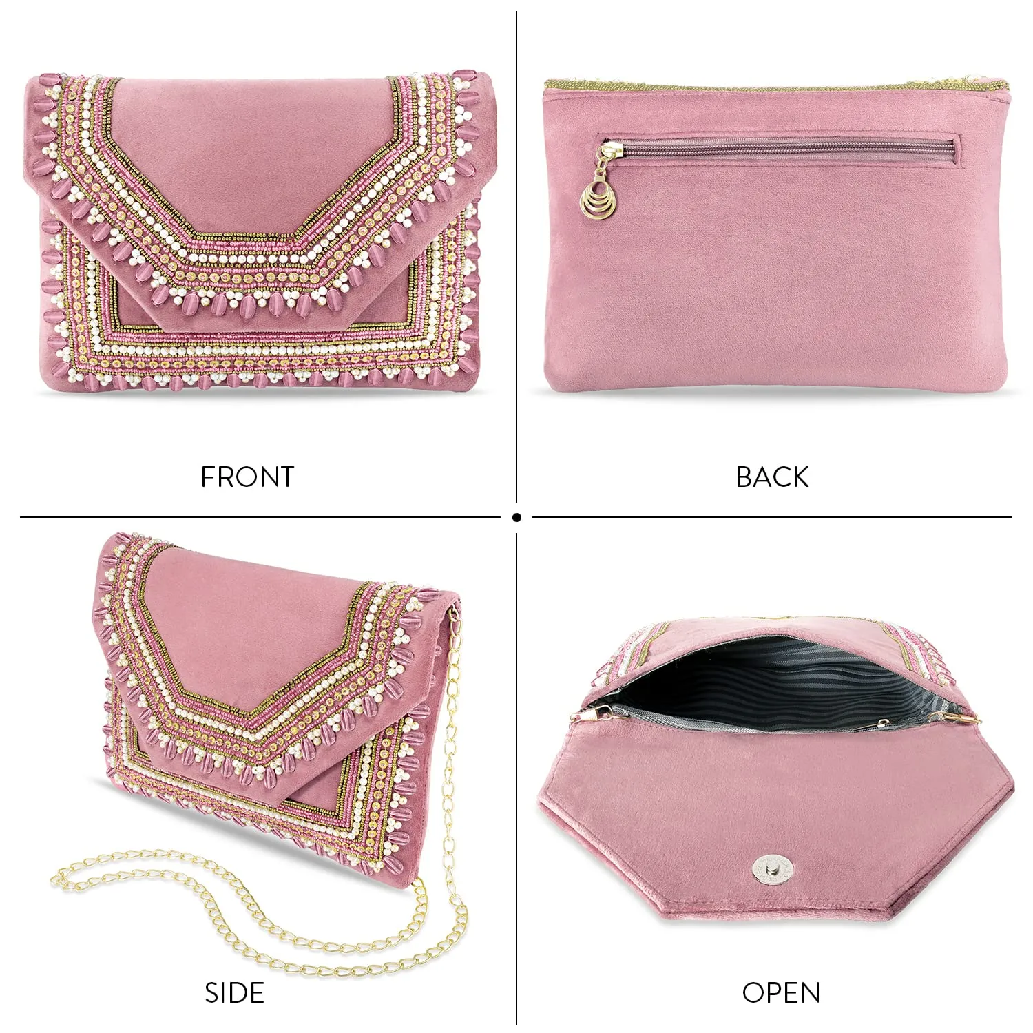 Peora Clutch Women's Purse Bridal Bag For Casual Detachable Strap Evening Sling Bag (Pink)-C58PK