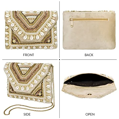 Peora Golden Clutch Purses for Women Handmade Evening Sling Handbag Stylish Bridal Fashion Clutch Bag for Girls