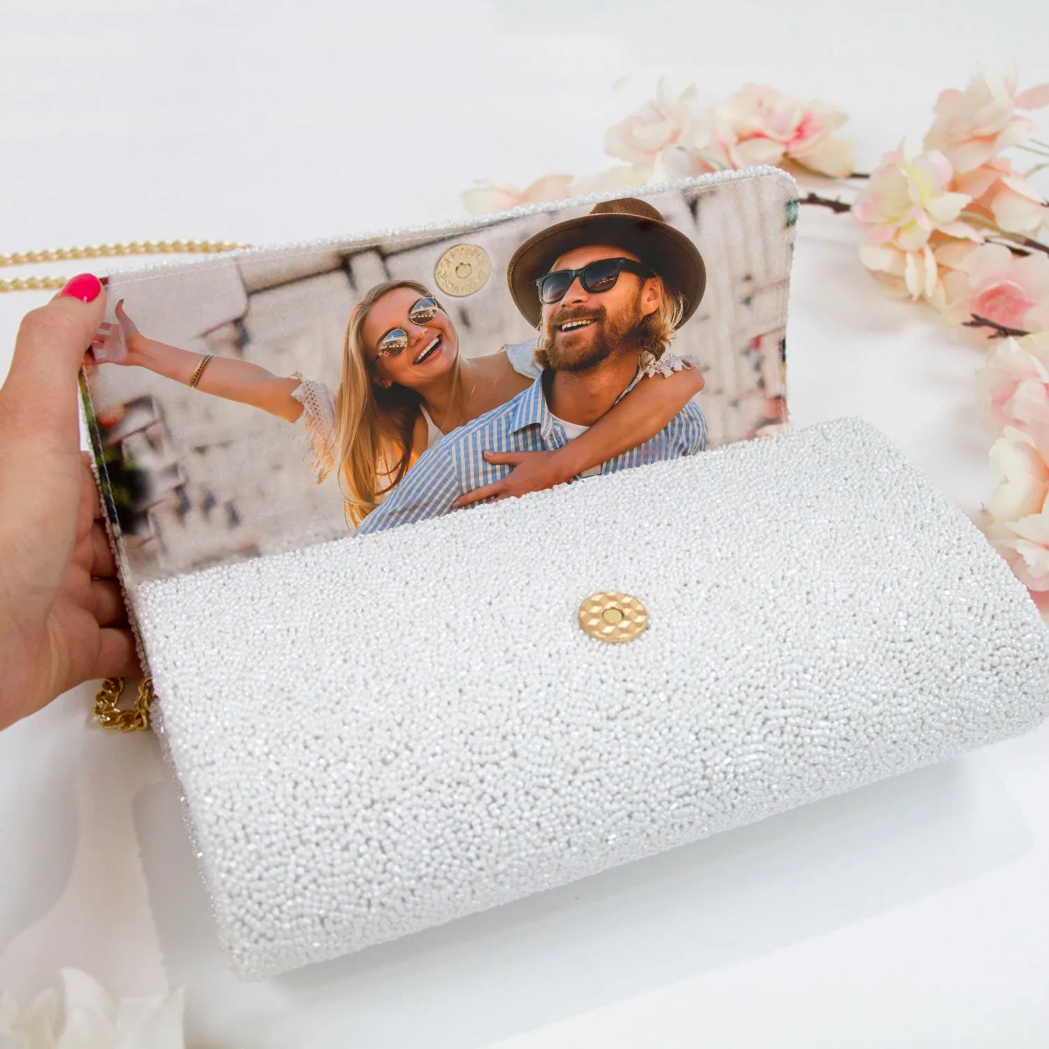 Personalized Beaded Clutch Purse with Photo (FOG)