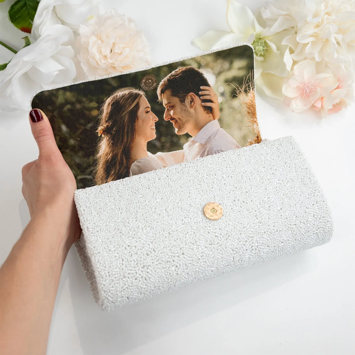 Personalized Beaded Clutch Purse with Photo (FOG)