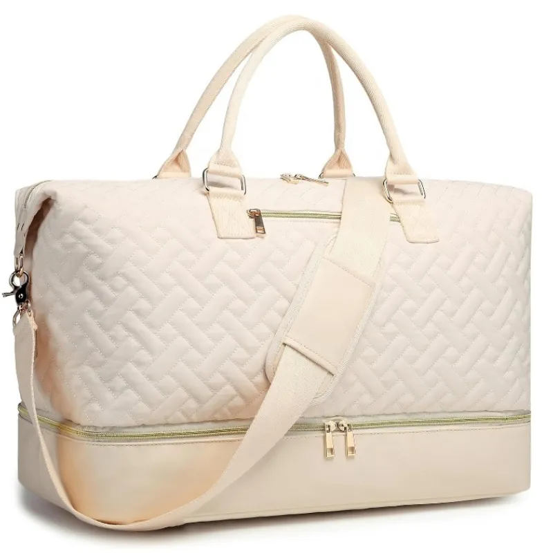 Quilted Weekender Duffel Bag With Shoe Compartment