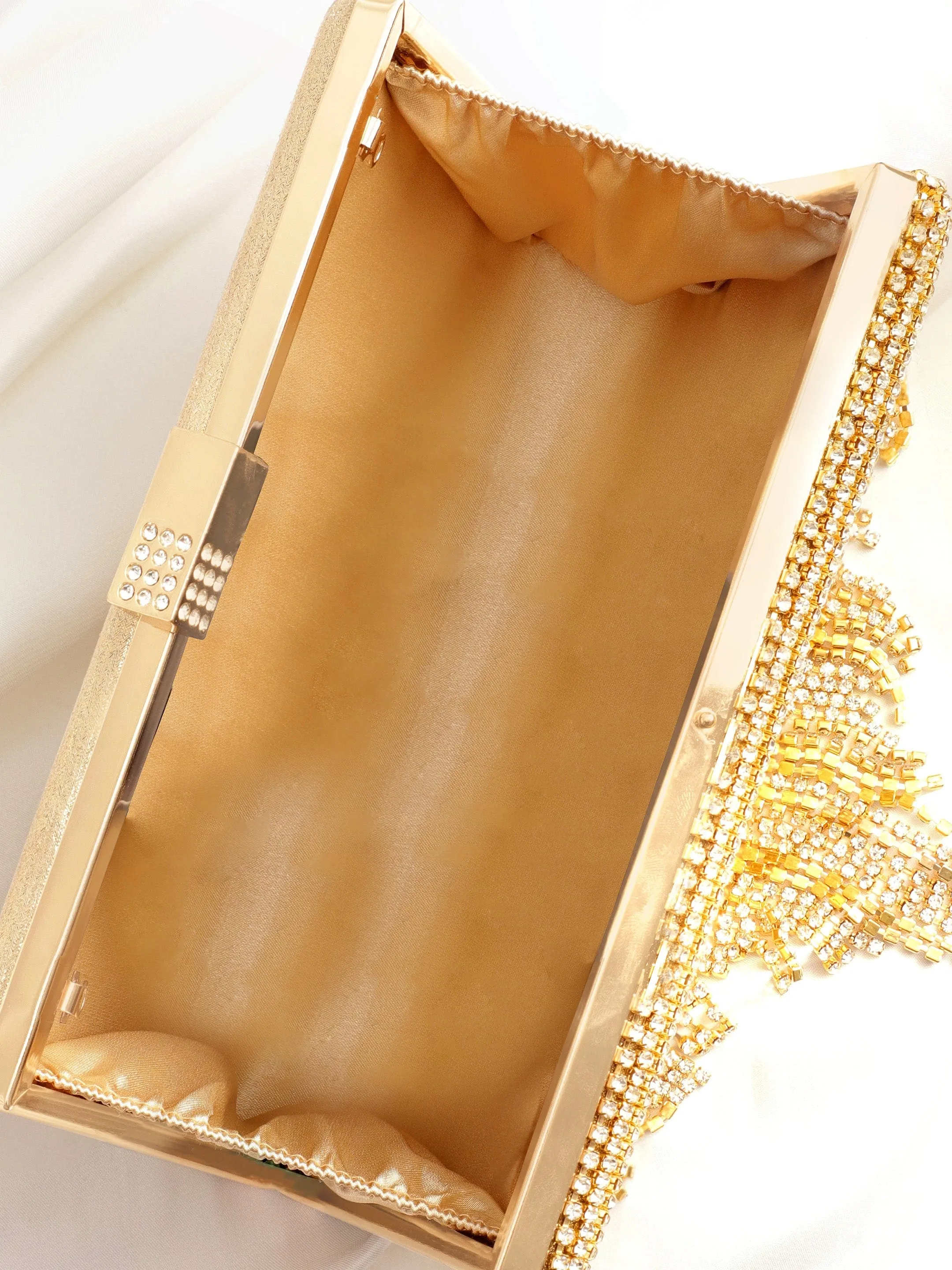 Rubans Cream With Dazzling Crystal Zirconia Embellished Contemporary tassels Clutch handbag