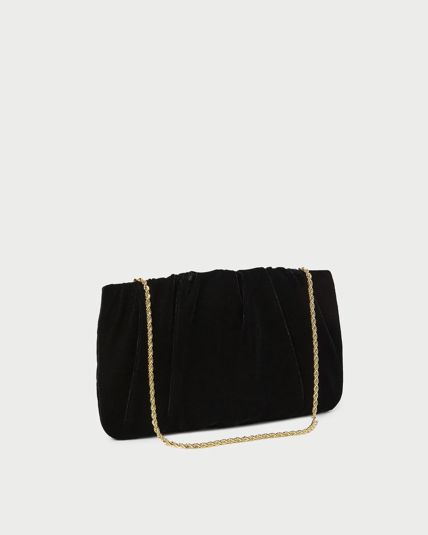 Serena Black Gathered Velvet Clutch