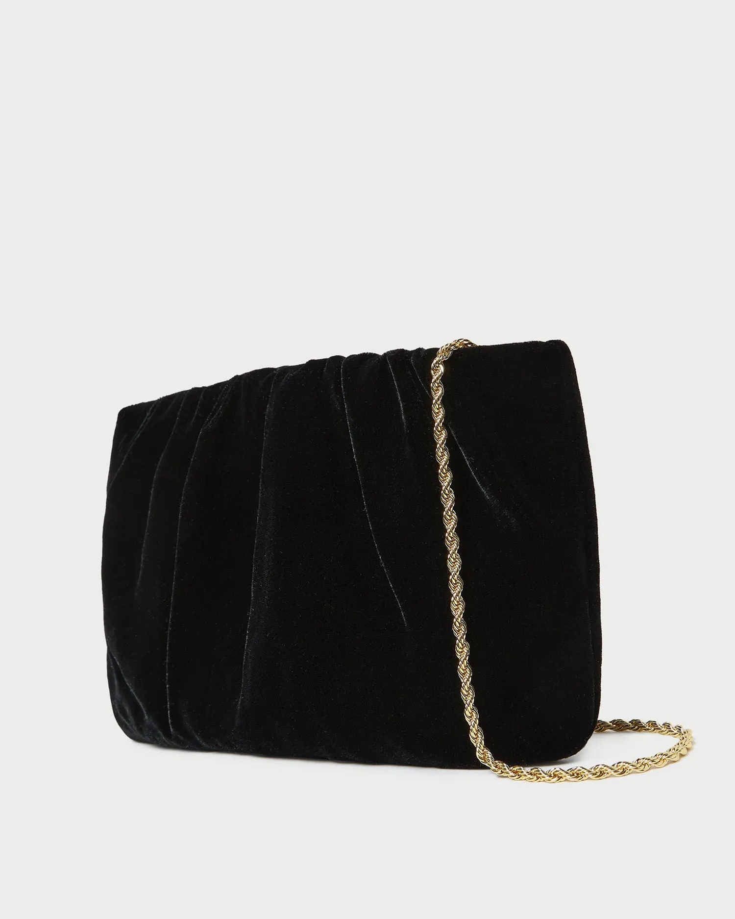 Serena Black Gathered Velvet Clutch