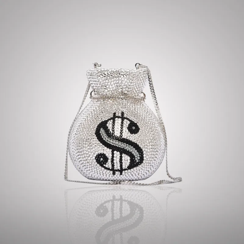 Silver Dollar Sign Swarovski Clutch | C865