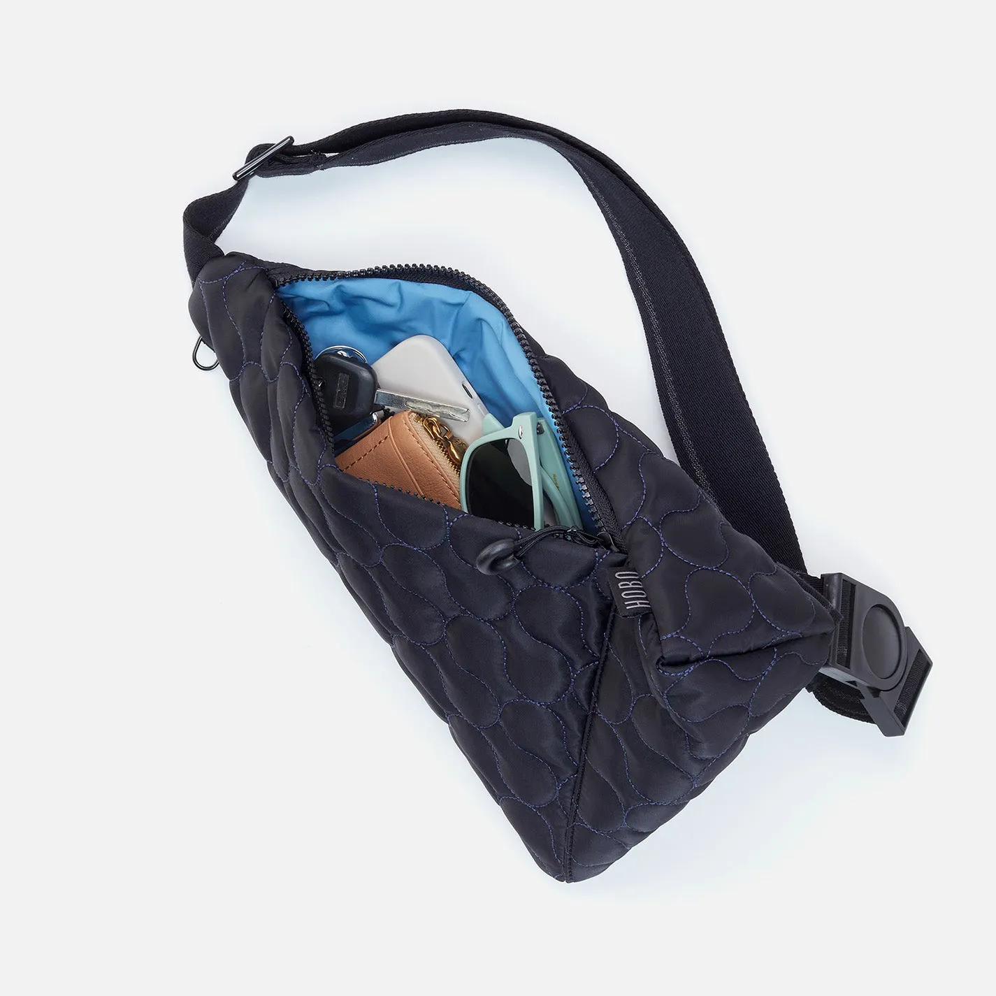 SURE THING Quilted Sling in CaRefiber recycled nylon - Jet With Ocean Quilt